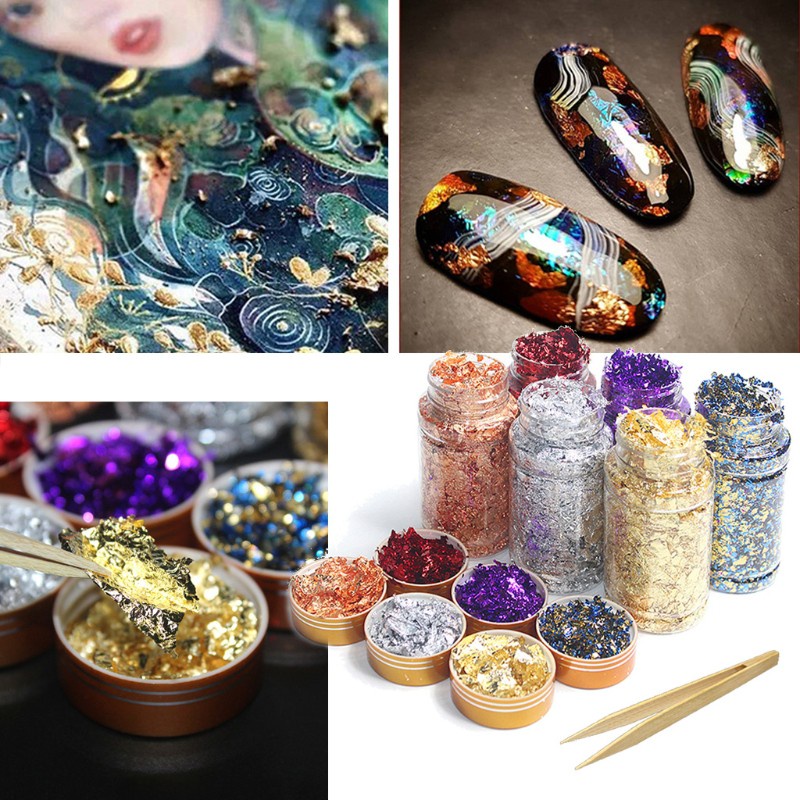 SEL 6 Colors DIY Gold Leaf Gilding Resin Flakes Metallic Foil Flakes for Glitter Painting Arts Resin Fillings Jewelry Making