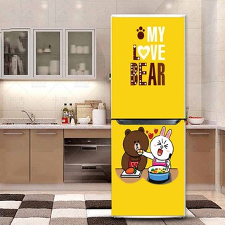 Decal trang trí tủ lạnh mẫu gấu nâu và thỏ trắng chống thấm cao cấp