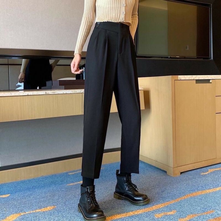 [Qùa Tặng Dây Buộc Tóc Bạn Nhé] Quần baggy nữ vạt khuy lệch bên hông siêu hot- quần baggy vạt lệch