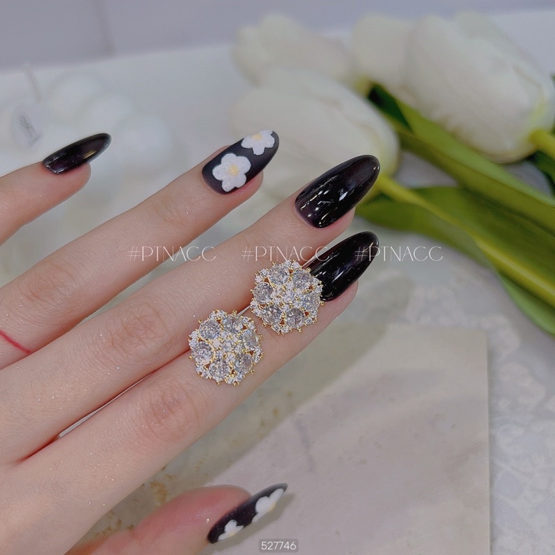 Bông tai, khuyên tai đính đá dáng hoa cong Hàn Quốc .PTNACC.
