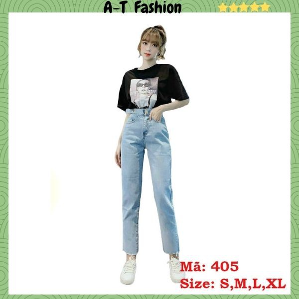 Quần baggy jean nữ ❤️FREESHIP❤️ Quần jeans nữ baggy phối lưng kiểu dáng trơn cạp cao lai tua A-T Fashion - BG405