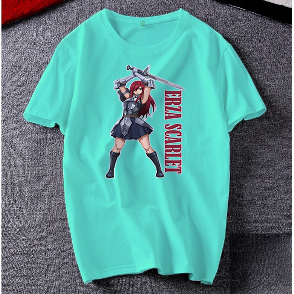 Áo thun Cotton Unisex - Nhân vật Erza Scarlet - Fairy Tail - Chibi - Erza Scarlet giương kiếm