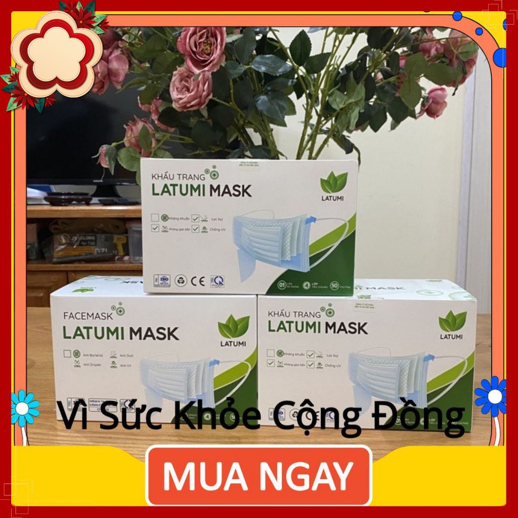 Combo 3 Hộp Khẩu Trang Y Tế 4 Lớp Kháng Khuẩn Cao Cấp LATUMI Sản Xuất Theo Tiêu Chuẩn Quốc Tế sakukeeee.shop