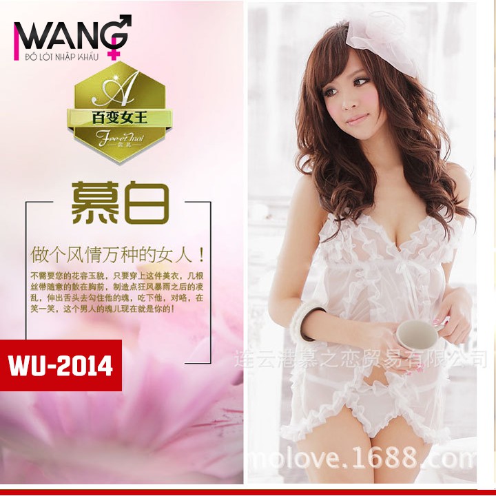 Váy ngủ nữ ren xuyên thấu cuốn bèo Sexy kèm quần chữ T - TRẮNG | BigBuy360 - bigbuy360.vn