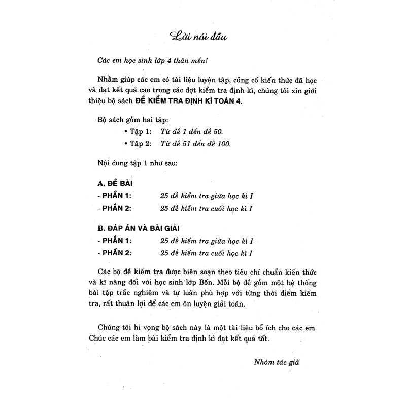 Sách - Đề kiểm tra định kì toán 4 có đáp án và lời giải