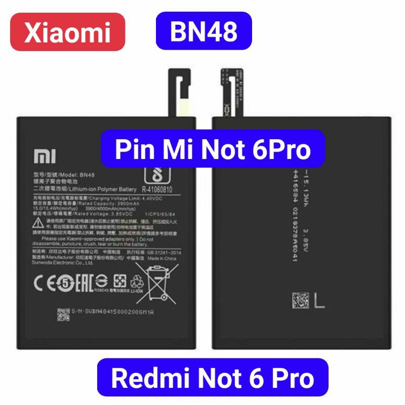 Pin Xiaomi Redmi Not 6Pro/BN48 Zin Bền Tiêu Chuẩn Công Nghệ Mới 2021