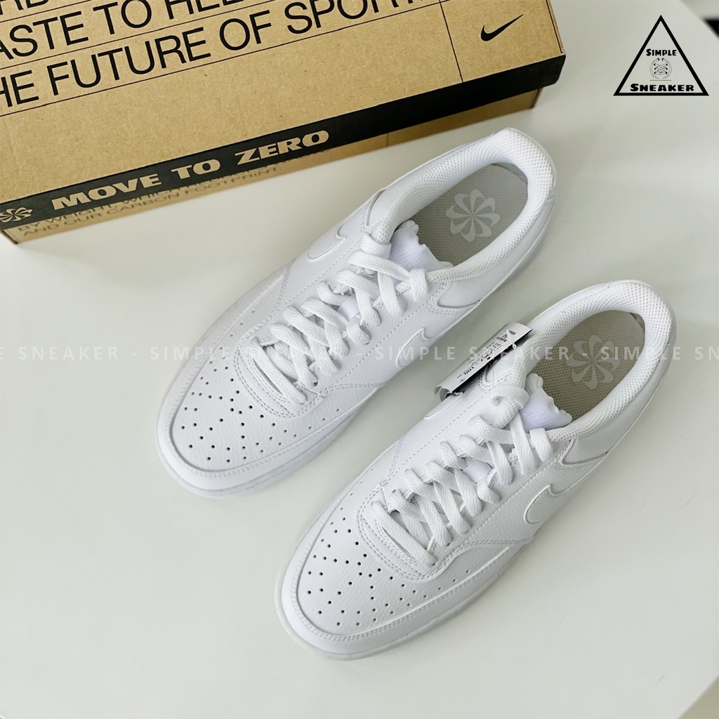 Giày Nữ Nike Court Vision Chính Hãng 💙FREESHIP💙 Nike Court Vision All White - Giày Sneaker Da Màu Trắng - Simple Sneaker