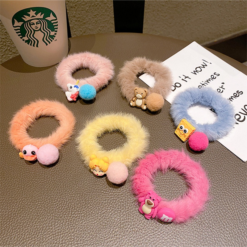 Dây cột tóc lông nhung họa tiết hoạt hình phong cách Hàn Quốc dễ thương