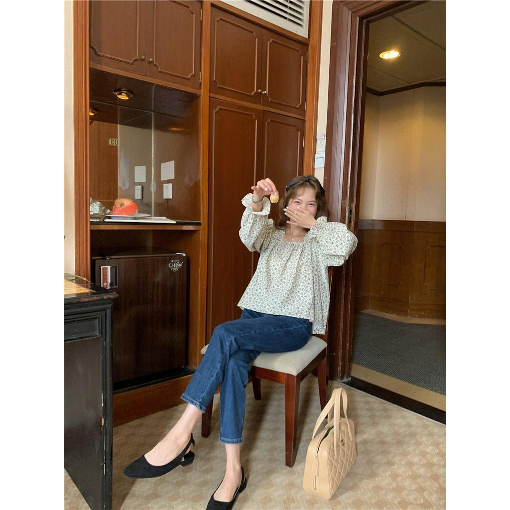 Áo Sơ Mi Hoa Cổ Vuông Dài Tay Dáng Rộng Thời Trang Cá Tính 60871