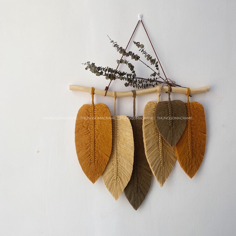 Tranh treo tường/thảm rèm treo tường chiếc lá dài macrame trang trí