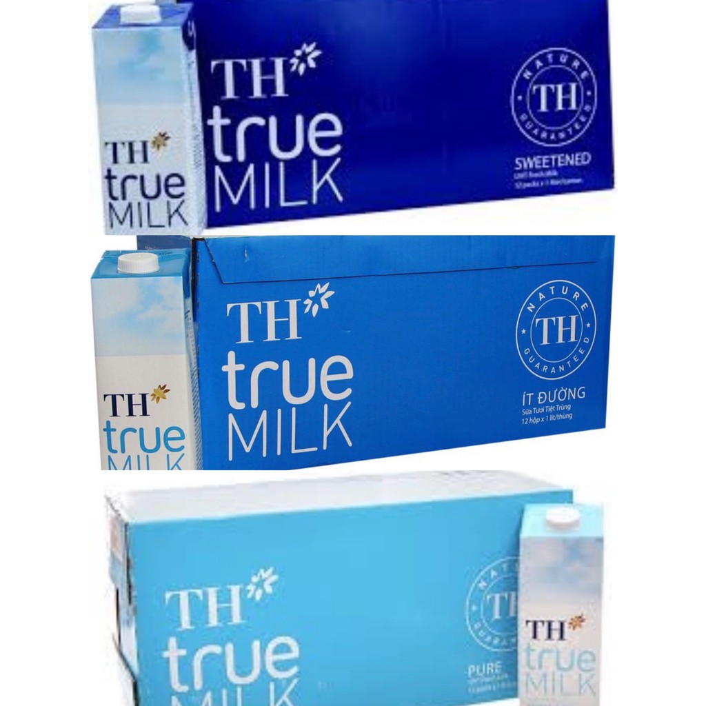 1 Thùng sữa tươi tiệt trùng TH True Milk 1L = 12 hộp (Có Đường/Ít đường/Nguyên Chất) - Date mới
