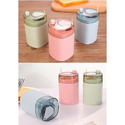 Hộp đựng tăm lúa mạch, hũ đựng tắm thông minh có nút bấm tự động, lọ đựng tăm tre, tăm xỉa răng