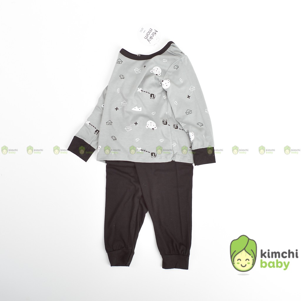 Đồ Bộ Bé Trai, Bé Gái Minky Mom Vải Thun Lạnh Hoạ Tiết Động Vật Phối Viền Gấu, Bộ Dài Tay Thu Đông Cho Bé MKMTD2114