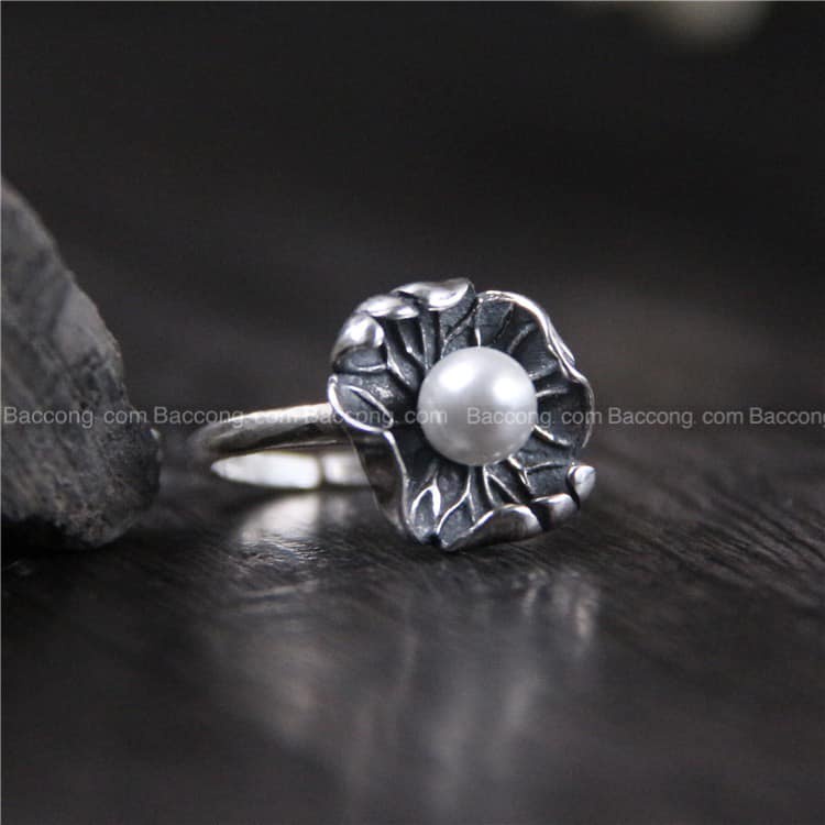 Nhẫn sen lá bạc 925