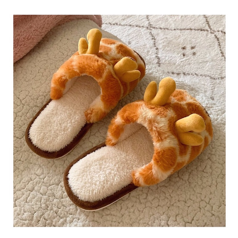 Dép bông đi trong nhà hở mũi hình hươu cao cổ có tai đáng yêu