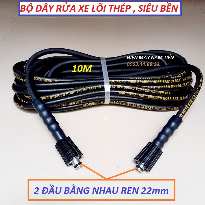 Dây 10m xịt rửa , dây rửa xe lõi thép áp lực cao cấp <2 đầu to>