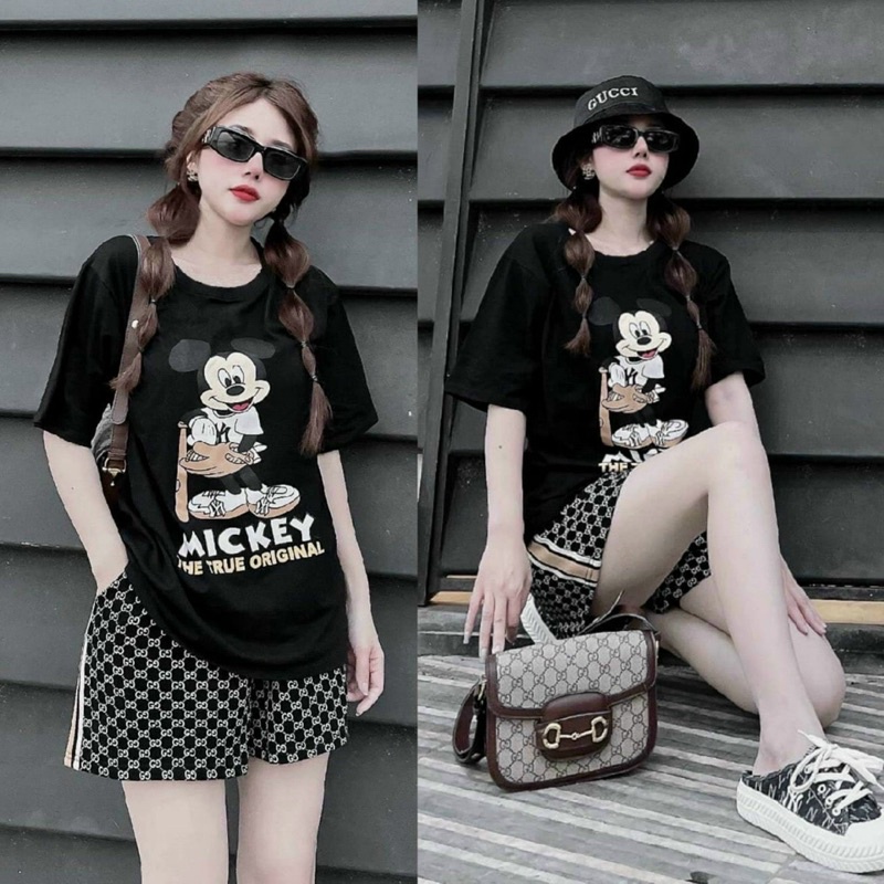 SÉT BỘ THUN ĐÙI ÁO PHOM RỘNG HOẠ TIẾT CHUỘT MICKEY