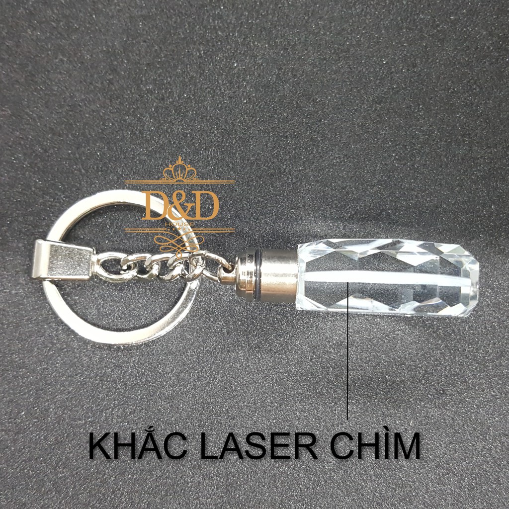 Móc khóa pha lê khắc laser chìm logo các hãng xe hơi đèn LED đa sắc