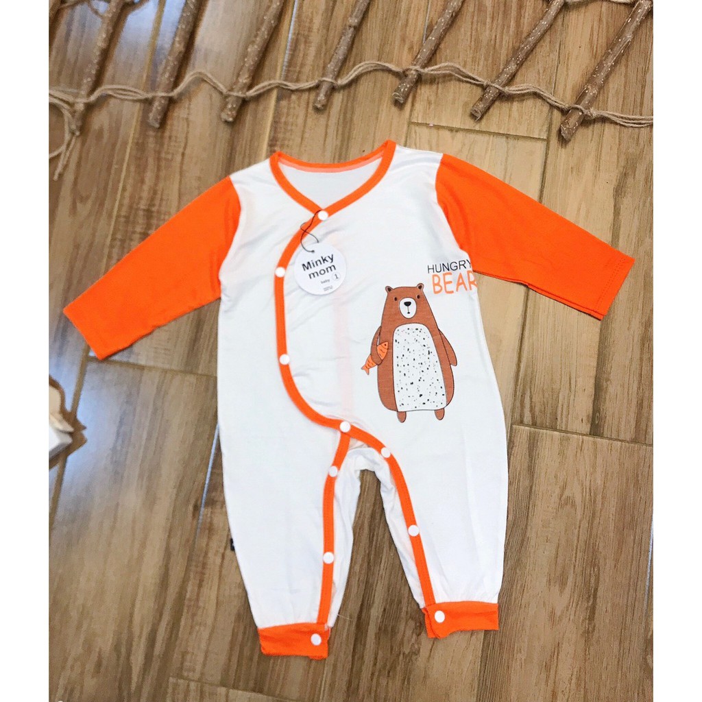 Body dài Minky mom vải thun lạnh pettit cài cúc chéo cho bé sơ sinh (5-10kg)