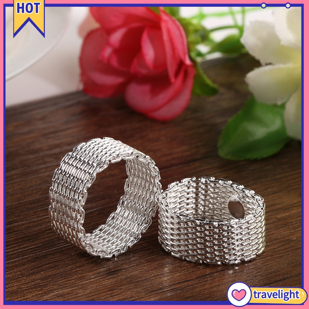 CHARMS Nhẫn Mạ Bạc Thiết Kế Kiểu Lưới Độc Đáo
