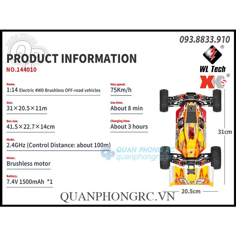 Xe Điều Khiển WLtoys 144010 1/14 2.4G 4WD Brushless Off Road RC Car 75km/h
