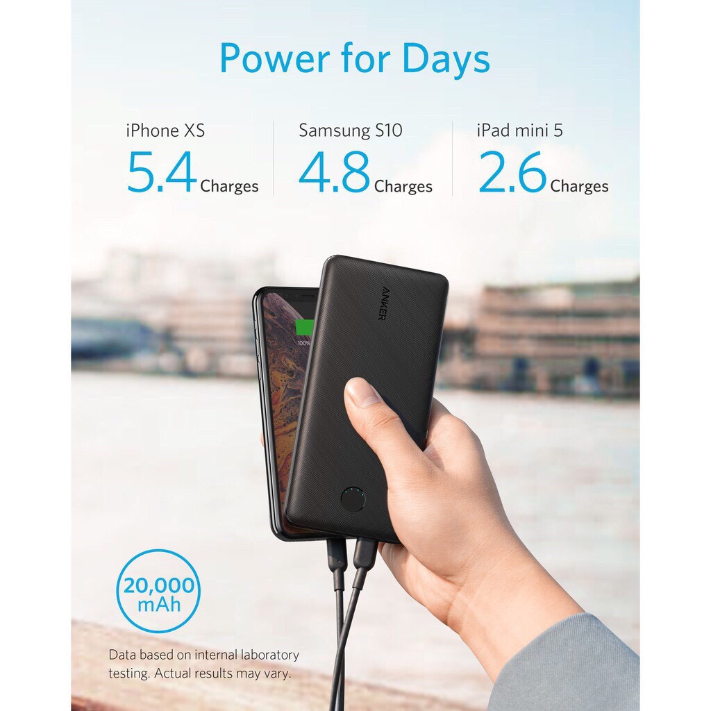 PIN SẠC DỰ PHÒNG 20000 mAh ANKER A1281 Essential 20000mah sạc nhanh PD 18W IPhone Ipad và QC3.0 cho Android
