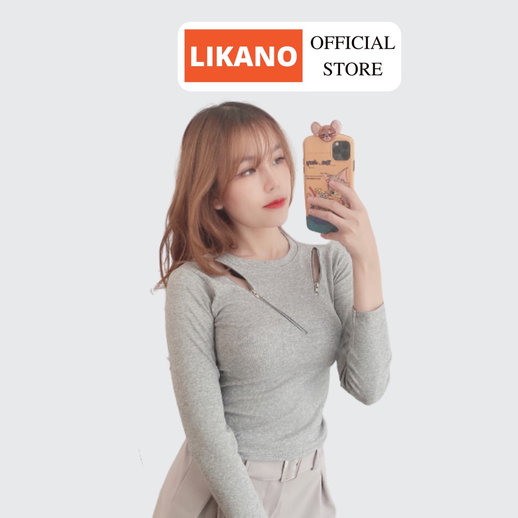 Áo croptop dài tay dây kéo xẻ trước ngực LIKANO CRT06