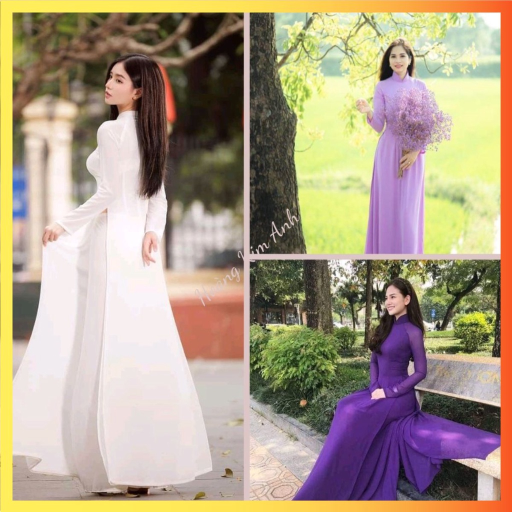 ÁO DÀI TRƠN TRUYỀN THỐNG NỮ MAY SẴN 4 TÀ CHIFFON - ÁO DÀI 4 TÀ LỤA CHIFFON TRƠN KÈM QUẦN CÓ BIGSIZE ADT4TCF