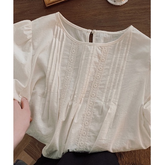 Áo kiểu cổ tròn tay ngắn xếp ly phong cách Hàn Quốc cho nữ 45359