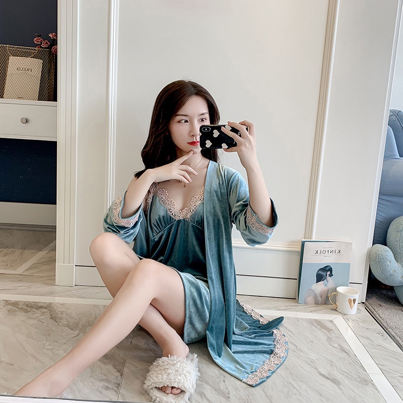 Đầm Ngủ Nhung 2 Trong 1 Cao Cấp 2087 | BigBuy360 - bigbuy360.vn