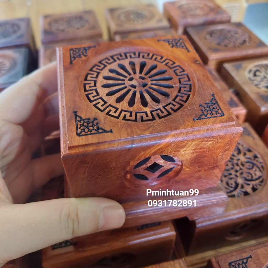 Lư Gỗ Xông Trầm - Hàng Loại 1 (Gỗ Hương Nguyên Khối)