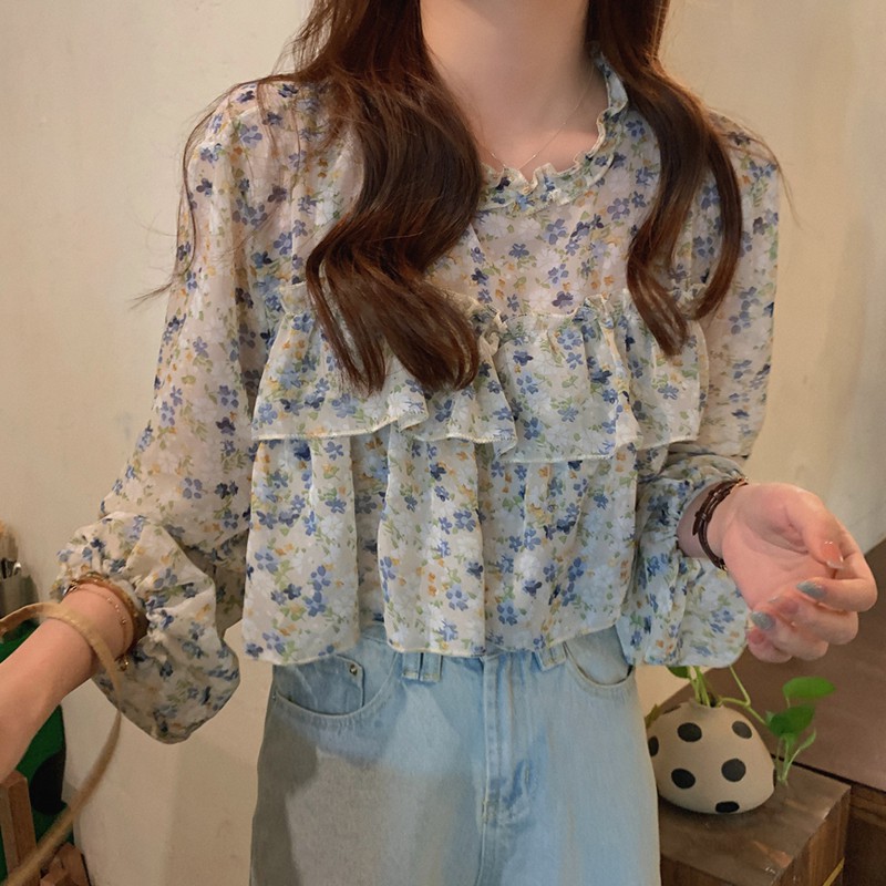 Áo voan hoa mỏng Quảng Châu phối bèo dễ thương