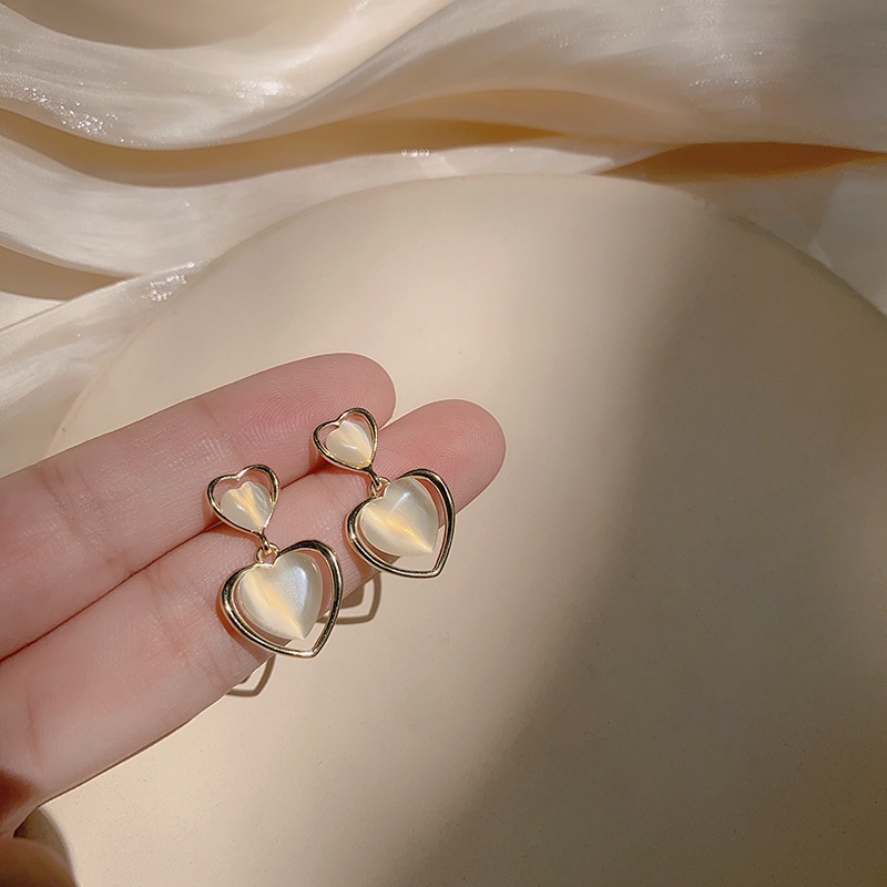 Khuyên Tai Hình Đồng Hồ Cát Đính Đá Mắt Mèo Thời Trang Hàn Quốc Cho Nữ