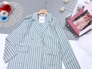 ÁO VEST KẺ XANH CHO NỮ
