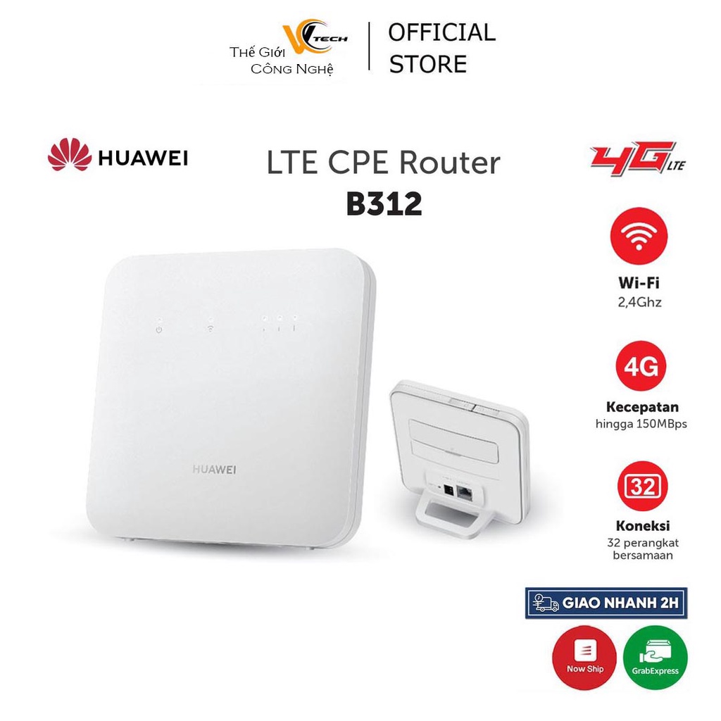 Bộ Phát Wifi Sim 4G Huawei Wifi Router B312 | Mở khóa Kuota Hỗ trợ tối đa 32 người dùng Tốc Độ 300Mpbs | Chính Hãng