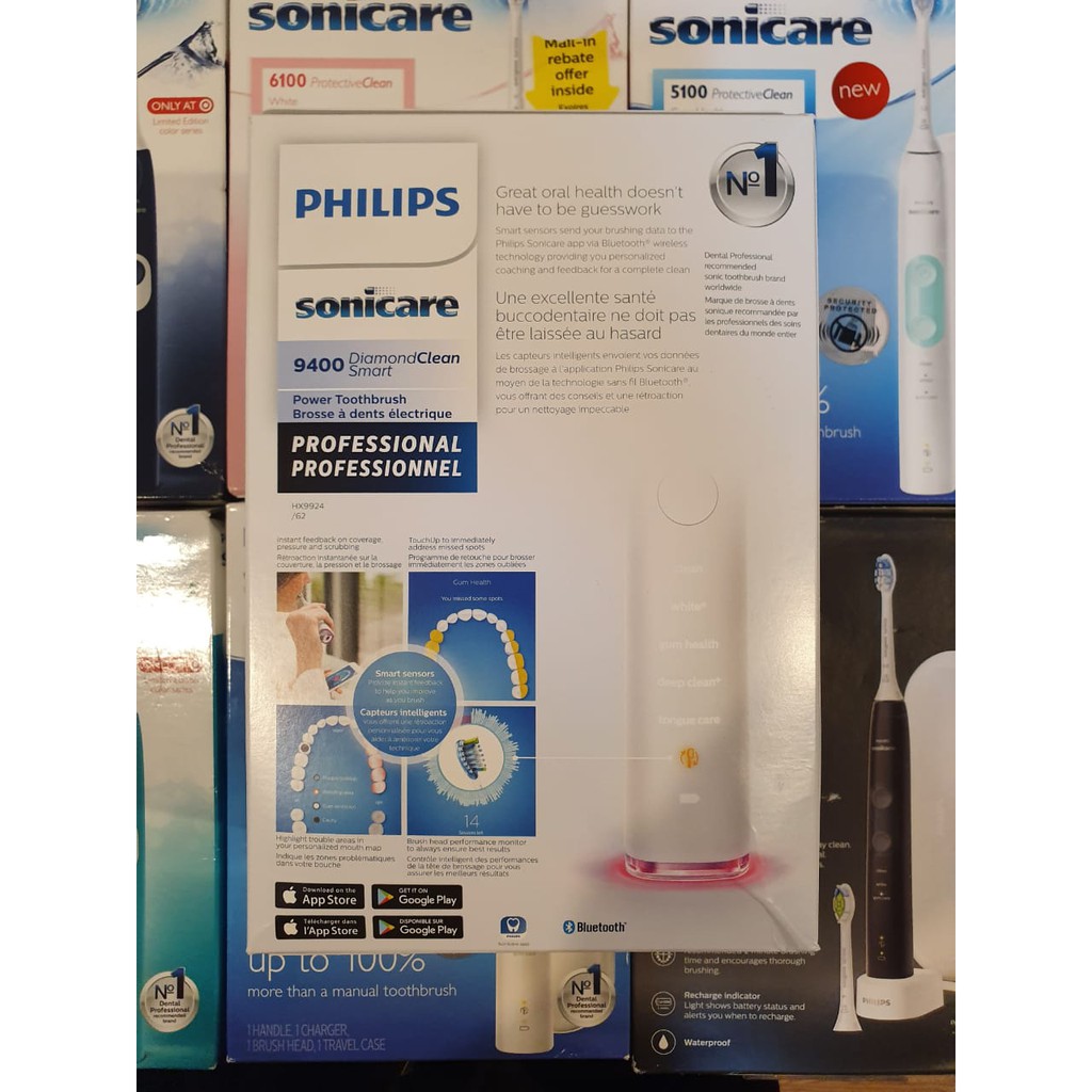 Bàn chải Philips Sonicare 9400 Diamond Clean Smart - Đi kèm 4 đầu chải cao cấp