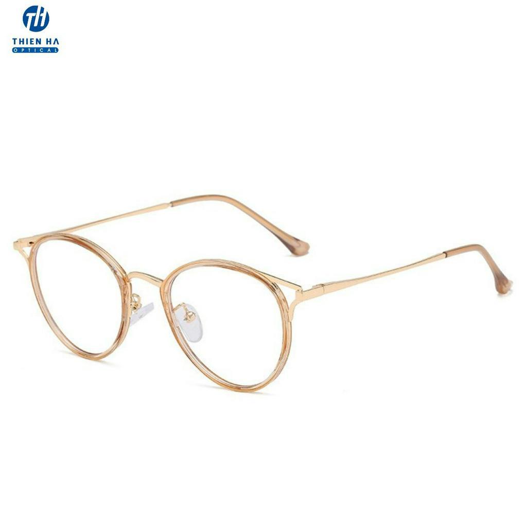 Gọng kính nữ Thiên Hà Optical dáng mắt mèo nhựa phạ kim loại bền nhẹ càng cốt thép màu sắc kính thời trang TH90029