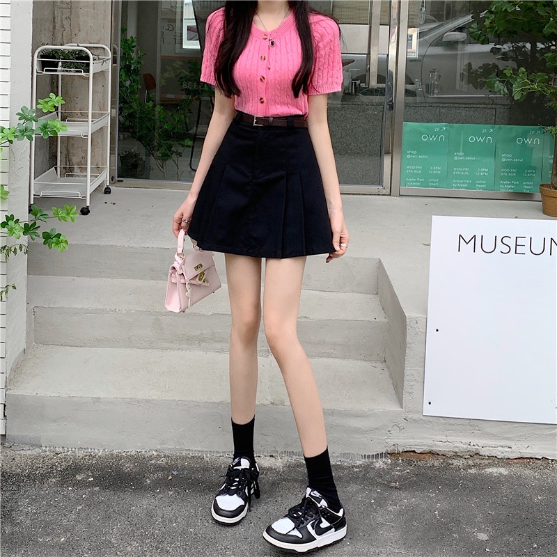 Chân váy chữ A SUXI lưng cao đơn giản phong cách Hàn Quốc thời trang