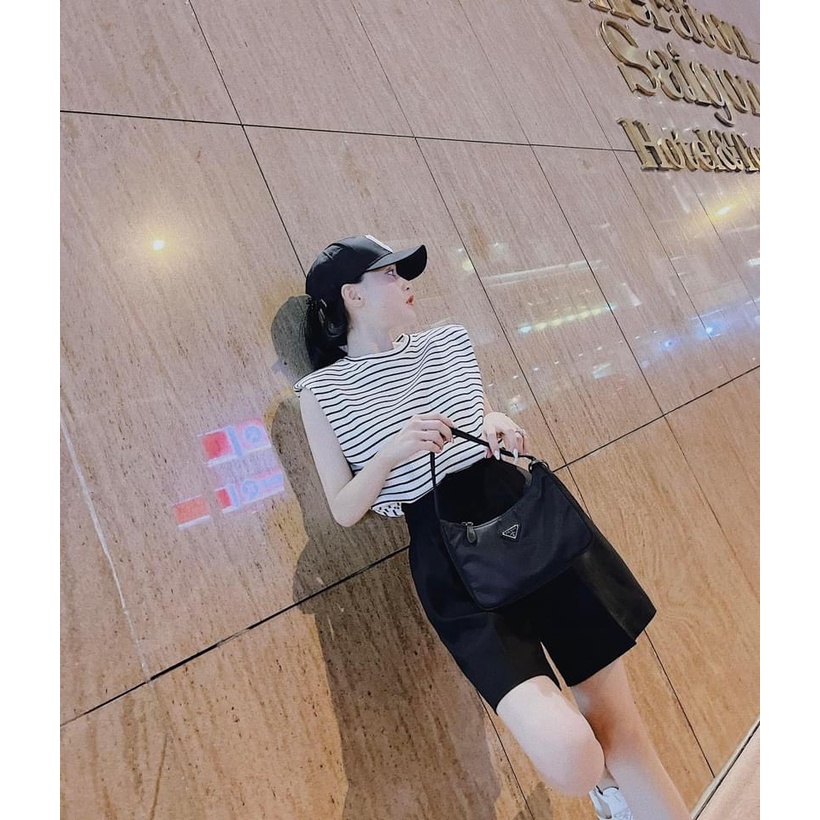 Set kẻ 3 món áo tay sơi quần short kèm mũ chữ C siêu cá tính LT570