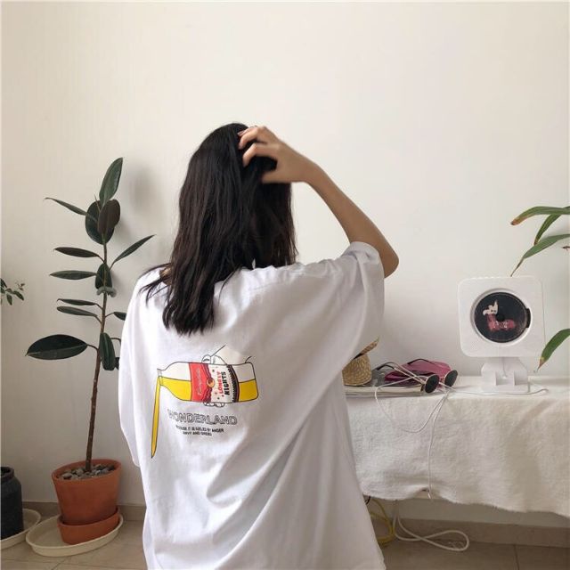 Áo thun tay lỡ《kèm hình thật》 chai Wonderland.