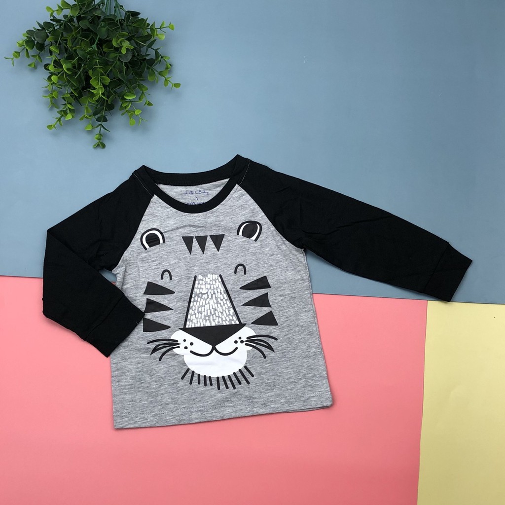 Áo cotton thu đông bé trai dài, phối tay in hình size 1-5T, cho bạn từ 10-18kg, chất cotton dày dặn, đanh tay
