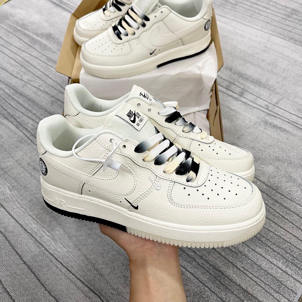Giày Nike Be Sữa Air Force 1 Low " Brooklyn " Sail Black, Giày AF1 âm dương chuẩn S.Cấp nguyên bản cho nam nữ