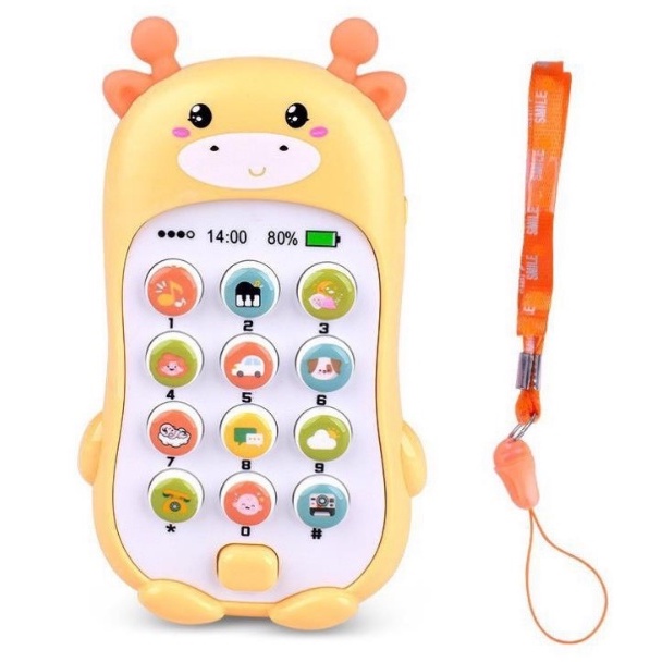 Điện thoại đồ chơi hình bò có đèn chiếu hình thông minh phát nhạc kèm pin cho bé (Tặng kèm 2 pin)