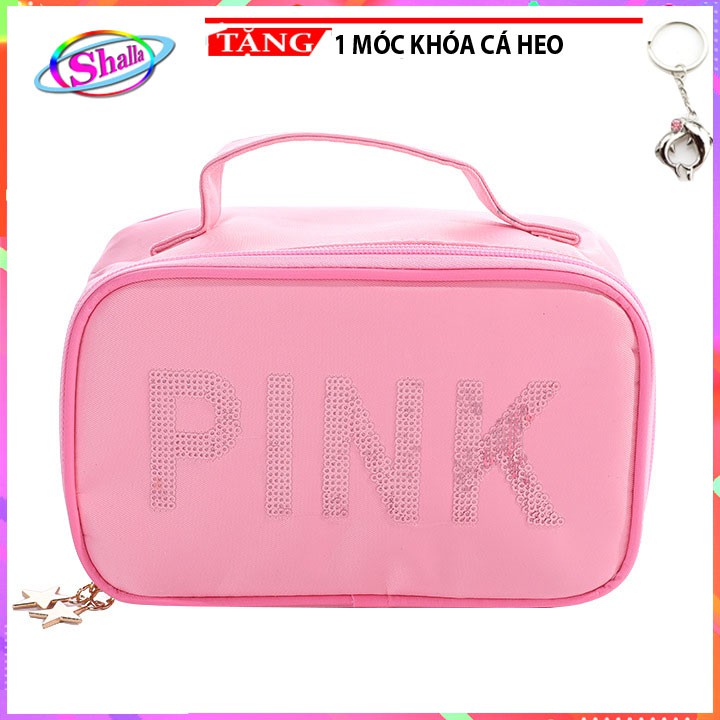 Túi Mỹ Phẩm - túi tiện ích Màu Pink FKL4 Shalla Tặng móc khóa cá heo