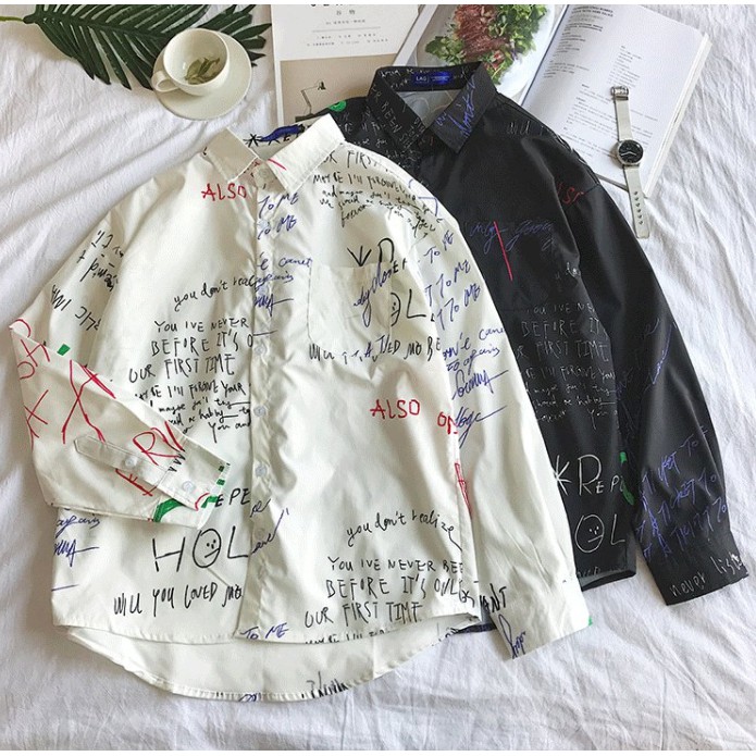 Áo sơ mi họa tiết tay dài Grafity