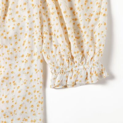 Áo xô hoa bẹt vai tay lỡ phồng F21