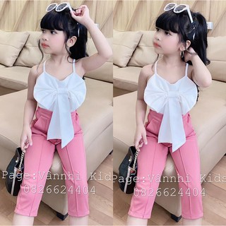 Set áo nơ 2 dây + quần baggy cho bé gái