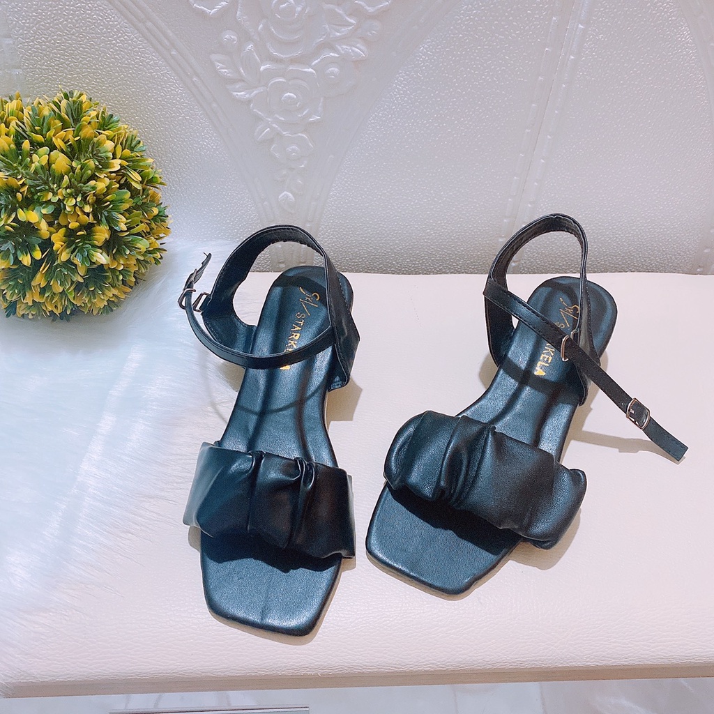 Dép sandal quai bèo nhúm gót vuông  4p cực xinh mẫu shop chụp