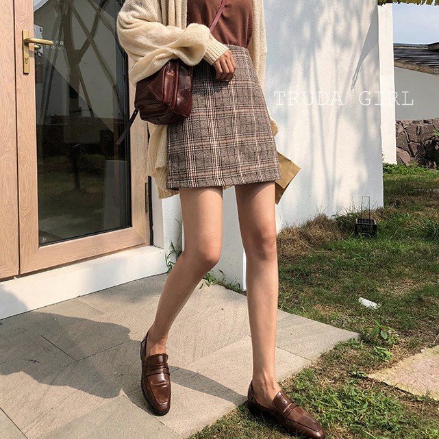 DUNEA Chân Váy Họa Tiết Ca Rô Phong Cách Hàn Quốc Thanh Lịch Dành Cho Nữ