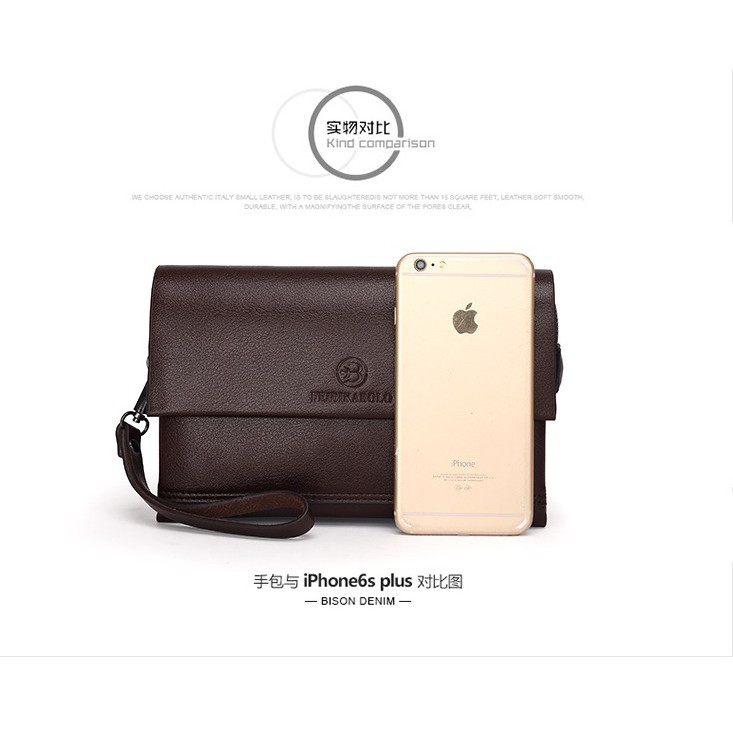 Ví cầm tay nam nữ FEIDIKABOLO thời trang da bò size lớn có dây đeo cổ tay, 3 ngăn - ĐIỆN MÁY PICO